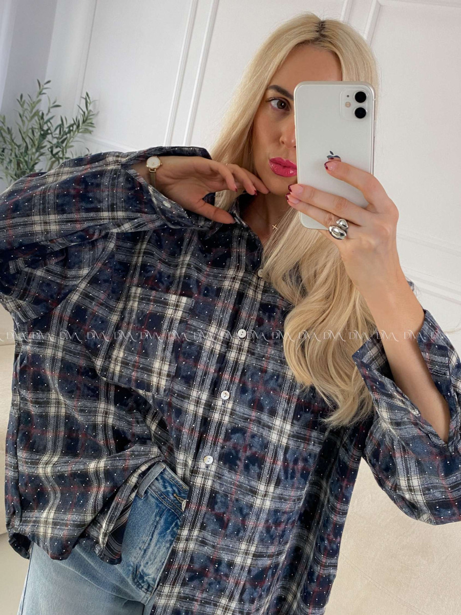 Karovana košile s kamínky tmavě modrá A 149