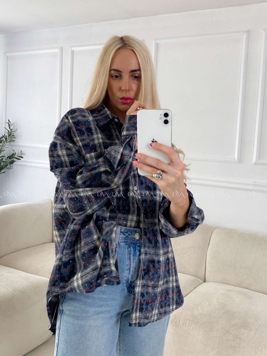 Karovana košile s kamínky tmavě modrá A 149