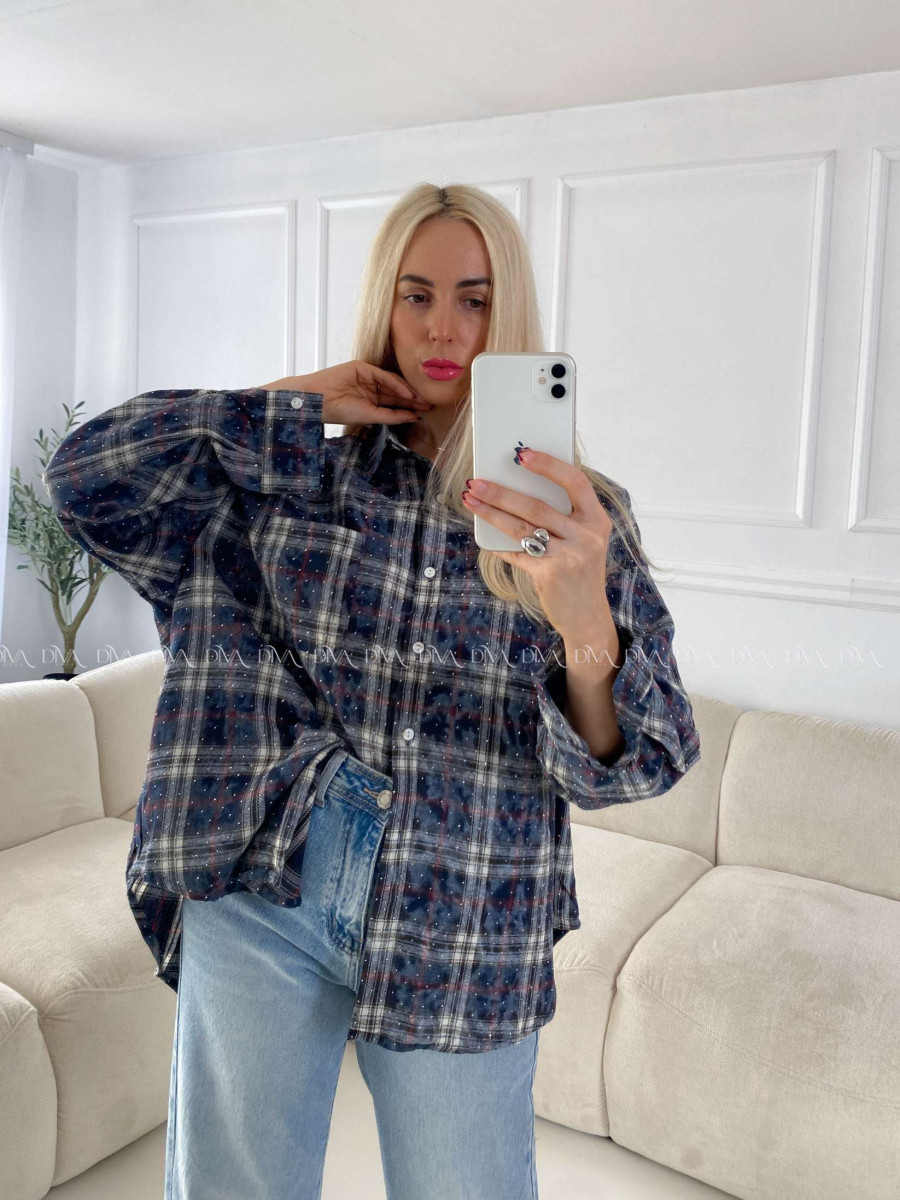 Karovana košile s kamínky tmavě modrá A 149