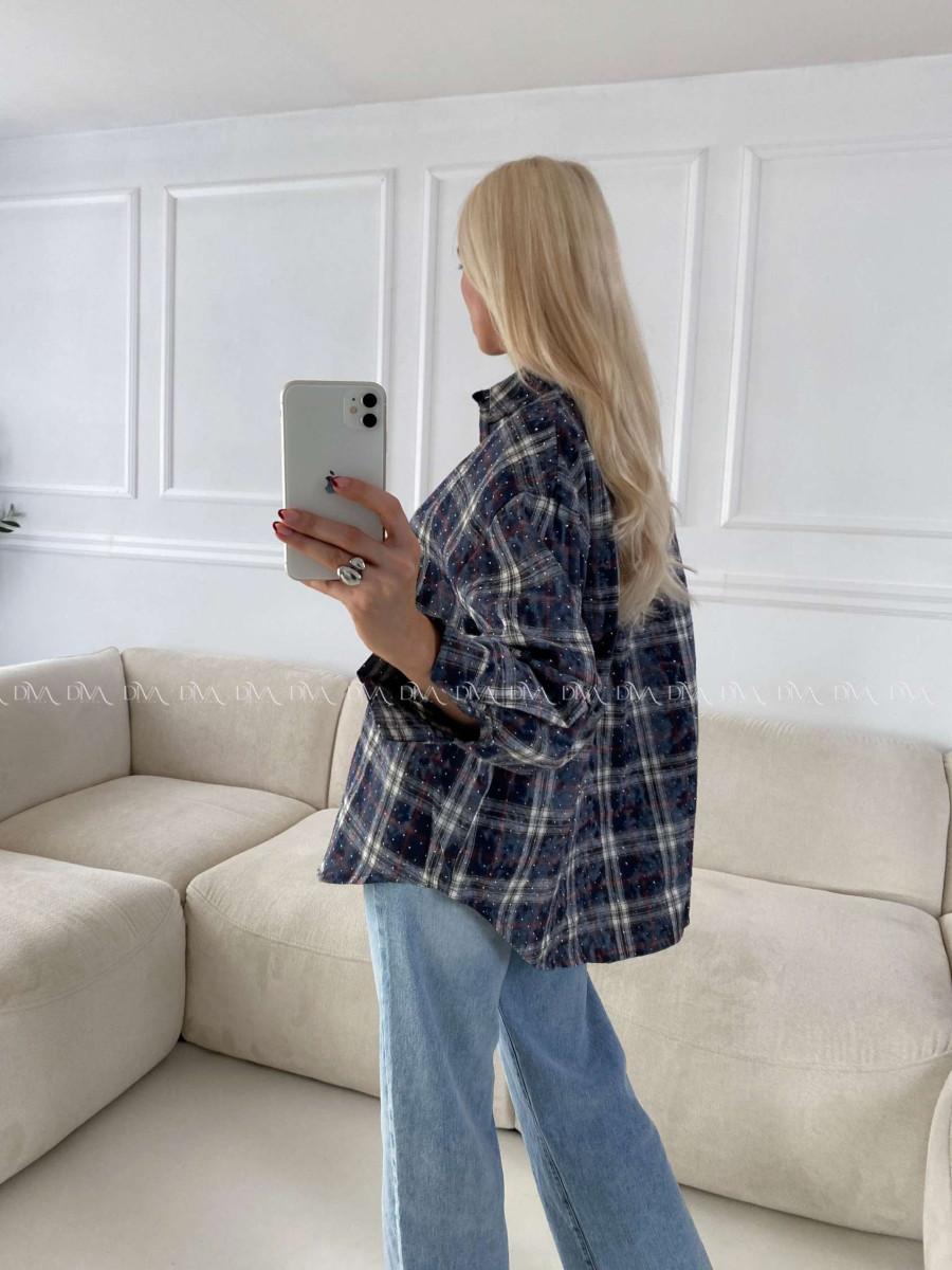 Karovana košile s kamínky tmavě modrá A 149