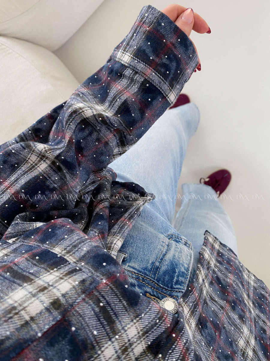 Karovana košile s kamínky tmavě modrá A 149