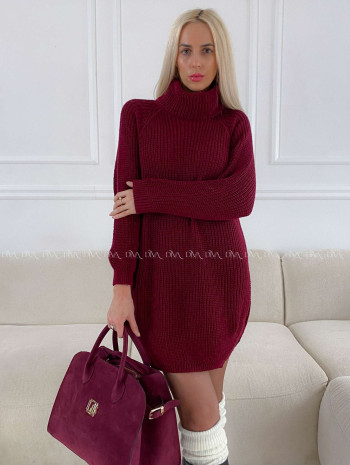 Pletený predĺžený rolák/ šaty burgundy V 2000