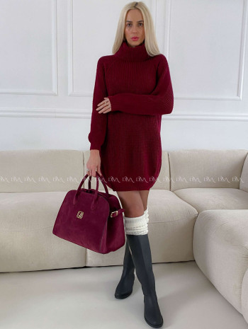 Pletený predĺžený rolák/ šaty burgundy V 2000 Pletený predĺžený rolák/ šaty burgundy V 2000
