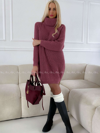 Pletený predĺžený rolák/ šaty zastretá ružová V 2000