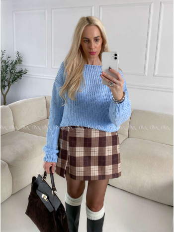 Pletený crop sveter s balónovými rukávmi baby blue A 152