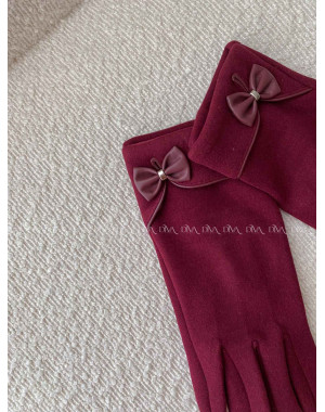 Látkové rukavice s mašličkou burgundy G 59 Látkové rukavice s mašličkou burgundy G 59