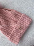 Pletená čiapka s mašličkou a brmbolcom ružová