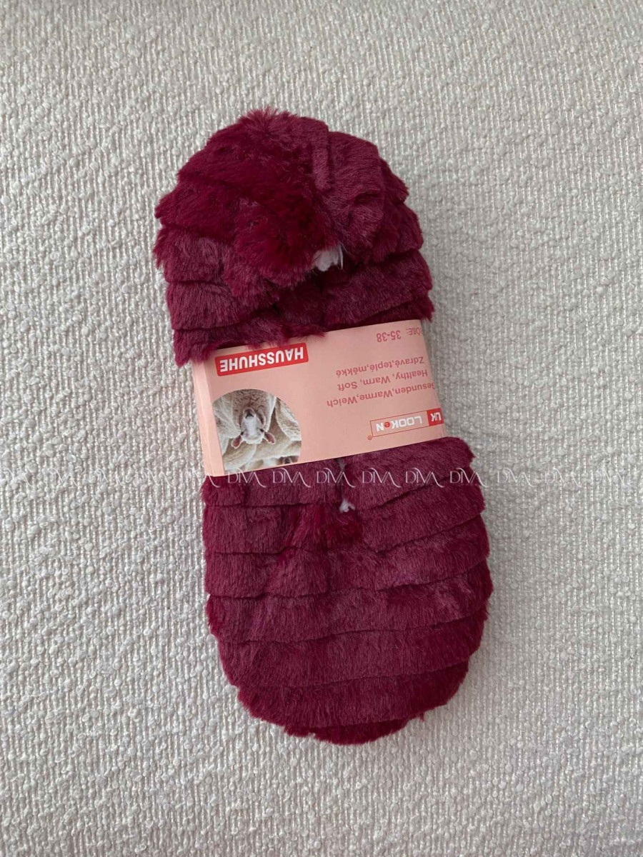 Kožušinové huňaté papučky burgundy Kožušinové huňaté papučky burgundy