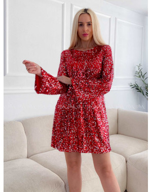 Flitrované krátke šaty s mašľou na chrbte červené A 173