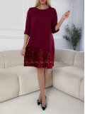 Šaty s flitrovaným lemom burgundy A 182 Šaty s flitrovaným lemom burgundy A 182