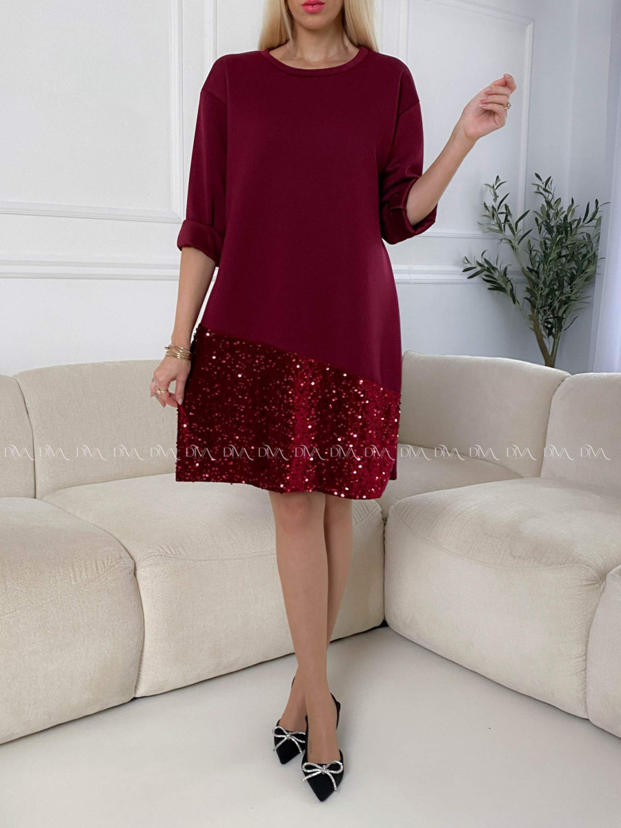 Šaty s flitrovaným lemom burgundy A 182 Šaty s flitrovaným lemom burgundy A 182