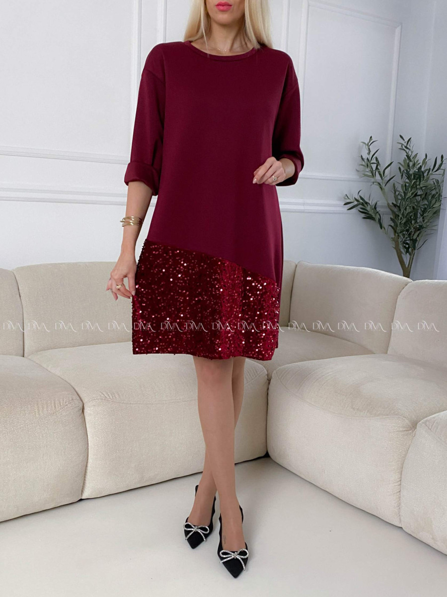 Šaty s flitrovaným lemom burgundy A 182 Šaty s flitrovaným lemom burgundy A 182