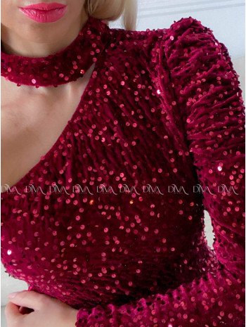 Flitrované mini šaty glami burgundy AA 179
