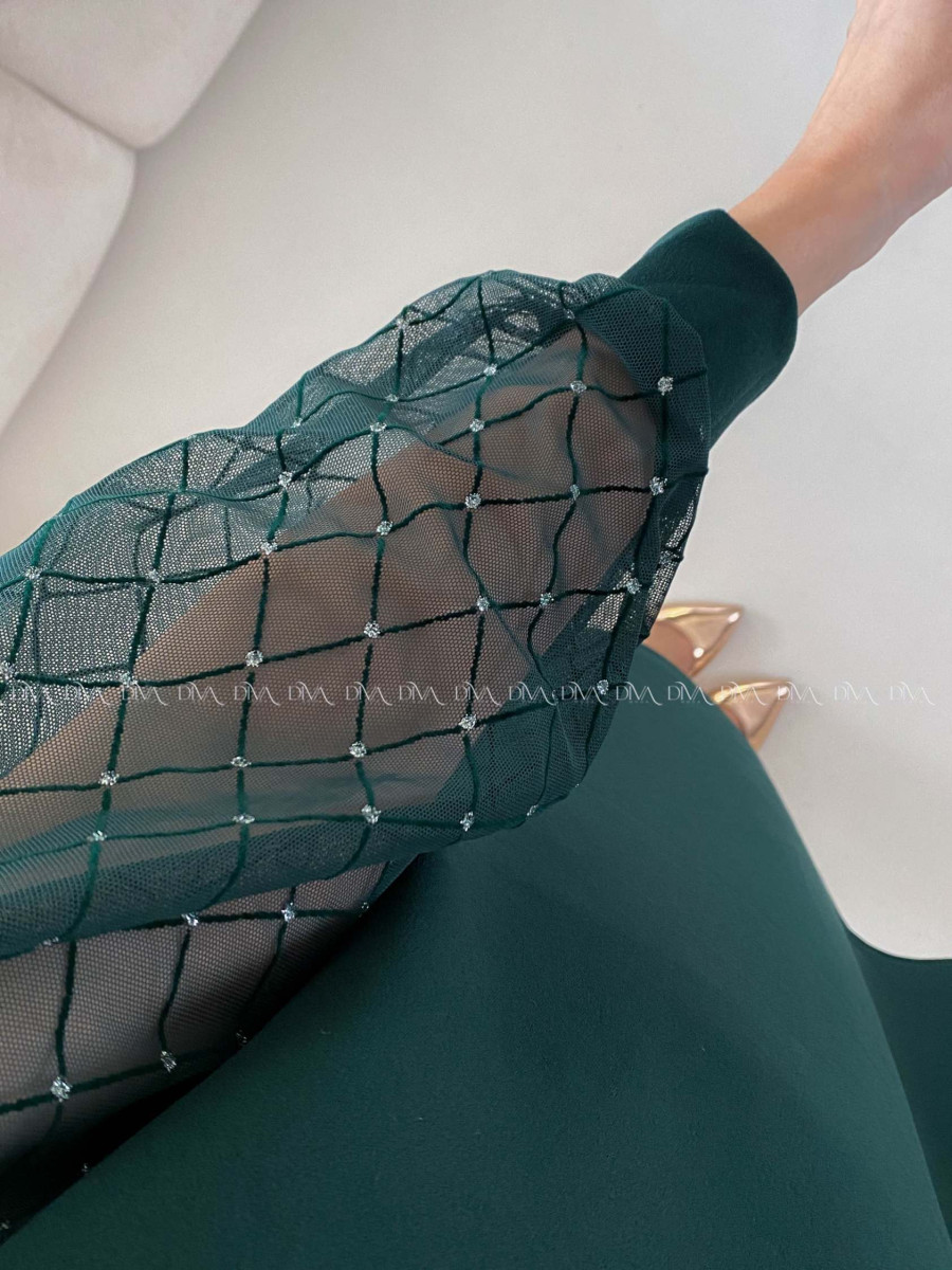 Šaty so sieťovanými rukávmi a trblietkami zelené A 185 Šaty so sieťovanými rukávmi a trblietkami zelené A 185