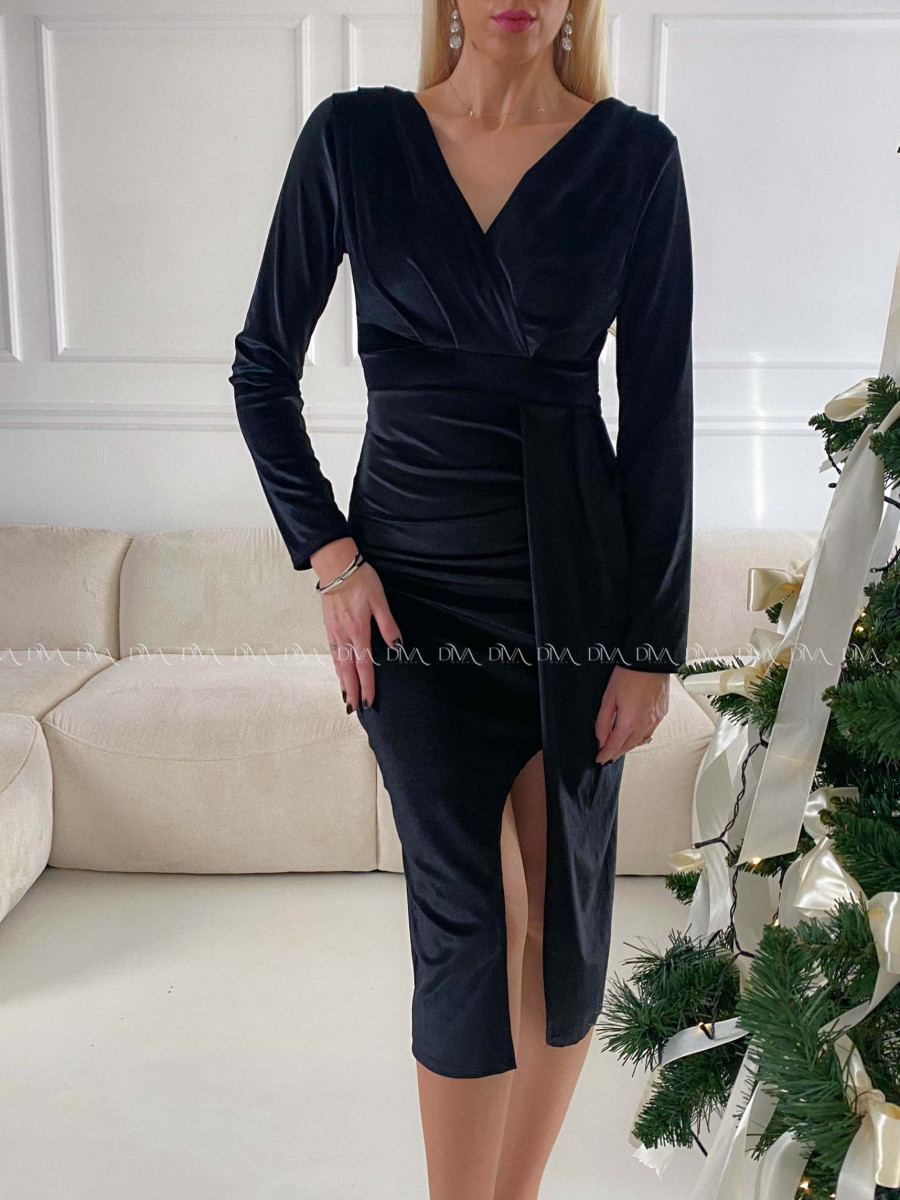Zamatové elegantné šaty Linda čierne V 215 Zamatové elegantné šaty Linda čierne V 215