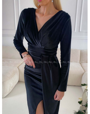 Zamatové elegantné šaty Linda čierne V 215 Zamatové elegantné šaty Linda čierne V 215