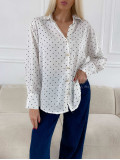 Saténová blúzka s bodkami biela A 193