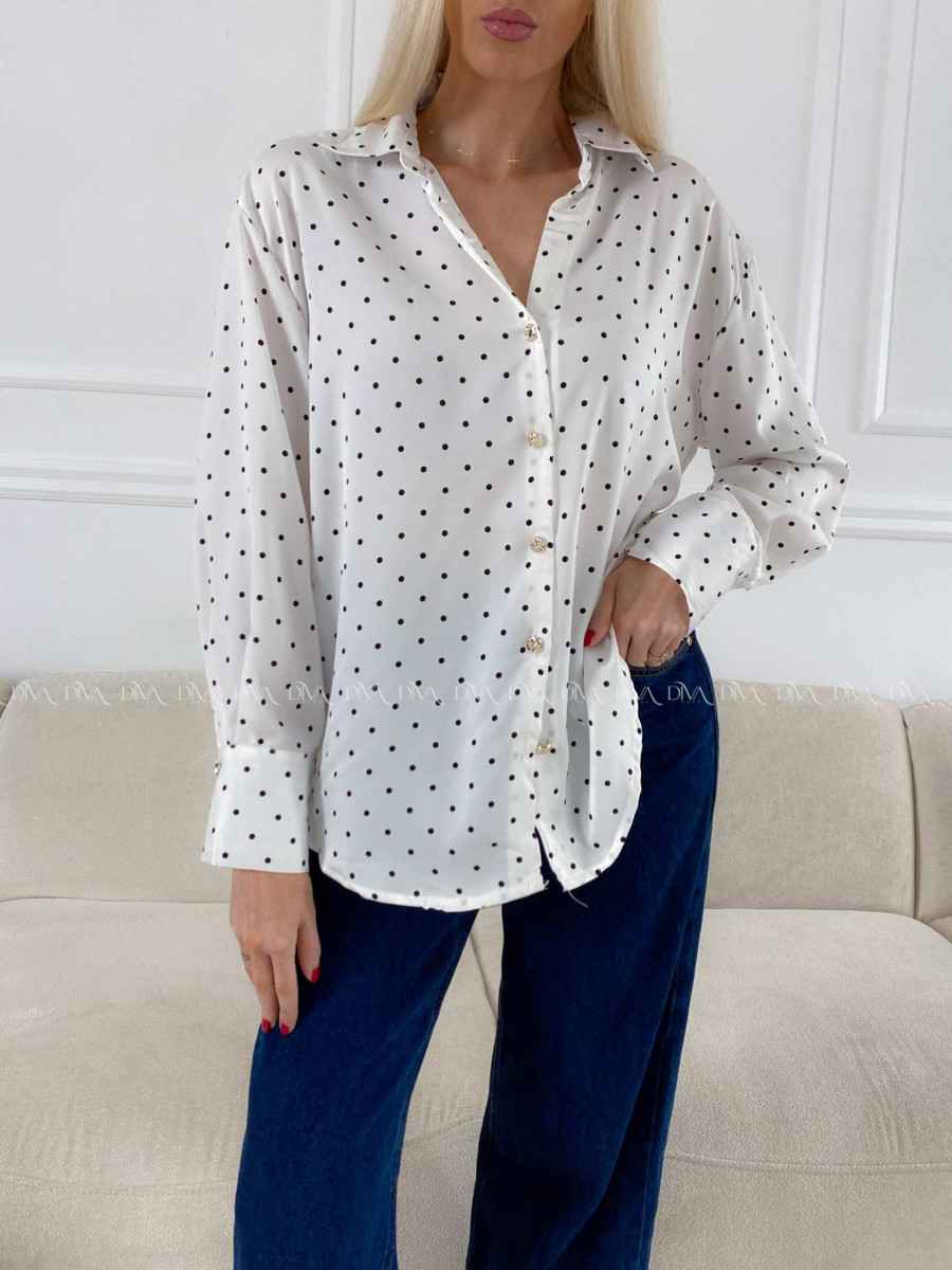 Saténová blúzka s bodkami biela A 193