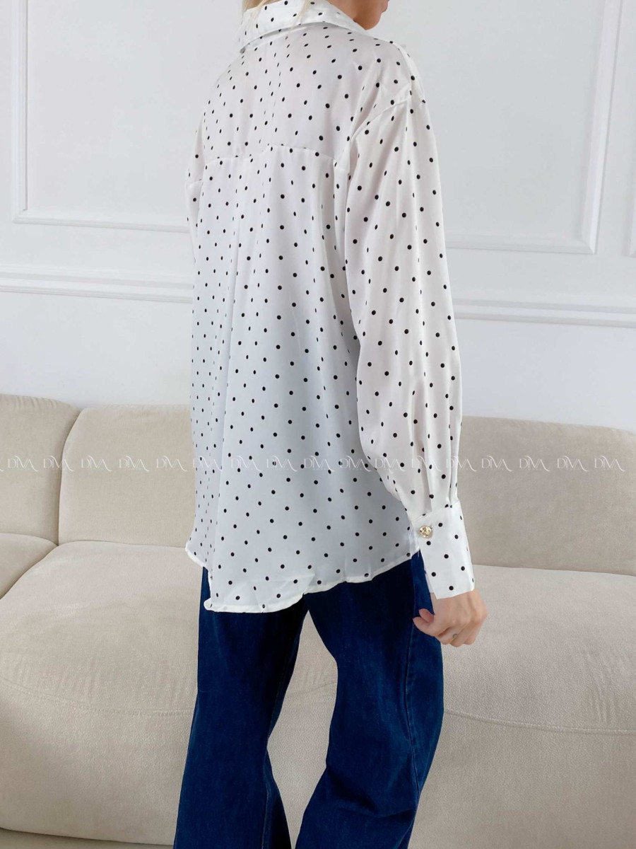 Saténová blúzka s bodkami biela A 193