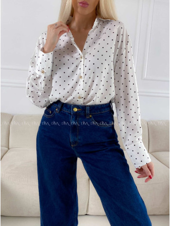 Saténová blúzka s bodkami biela A 193