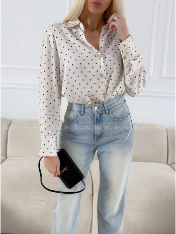 Saténová blúzka s bodkami smotanovo vanilková A 193