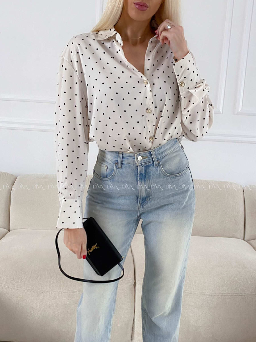 Saténová blúzka s bodkami smotanovo vanilková A 193