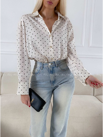 Saténová blúzka s bodkami smotanovo vanilková A 193