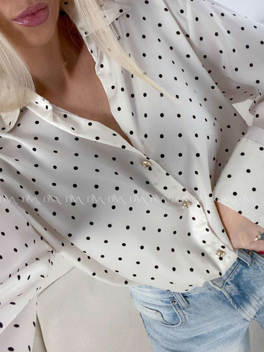 Saténová blúzka s bodkami smotanovo vanilková A 193