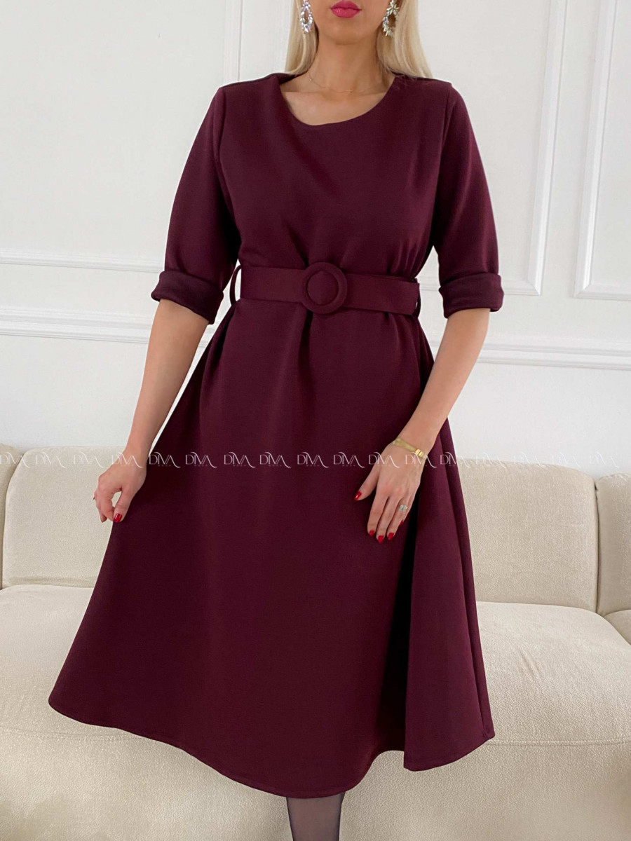 Teplé A- šaty s opaskom Mia burgundy A 200 Teplé A- šaty s opaskom Mia burgundy A 200