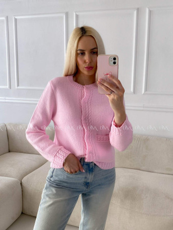 Mäkký kardigan s vrkočovým vzorom ružový B 11