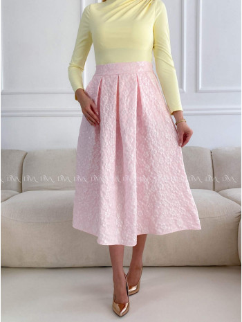 Tulipánová midi sukňa s 3D kvetmi ružová A 211