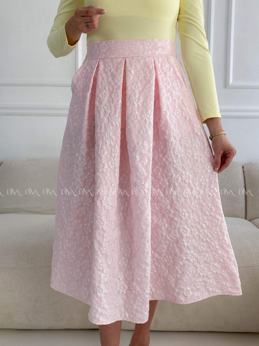 Tulipánová midi sukňa s 3D kvetmi ružová A 211