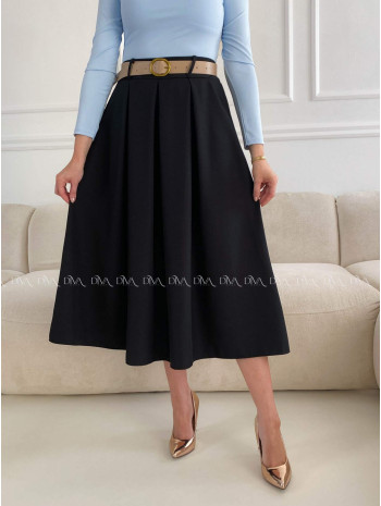 Tulipánová midi sukňa s opaskom čierna A 84