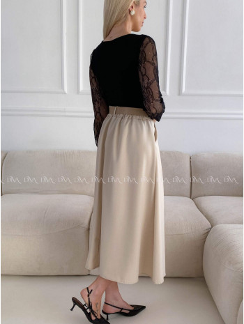 Tulipánová midi sukňa s opaskom béžová A 84