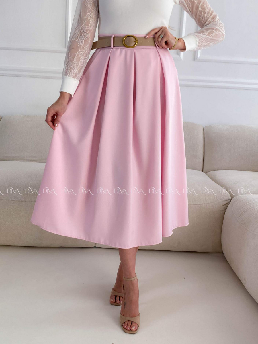 Tulipánová midi sukňa s opaskom ružová A 84