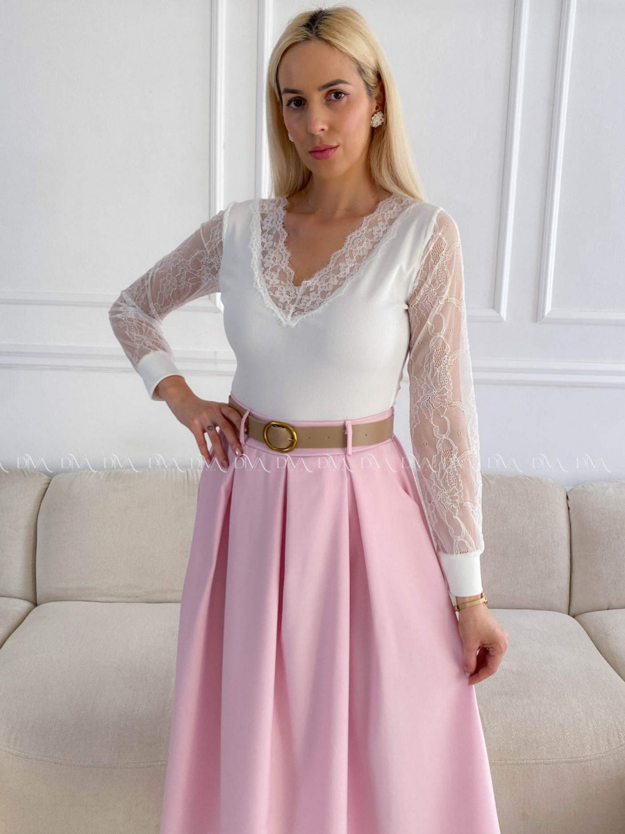 Tulipánová midi sukňa s opaskom ružová A 84