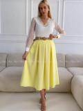 Tulipánová midi sukňa s opaskom žltá A 84