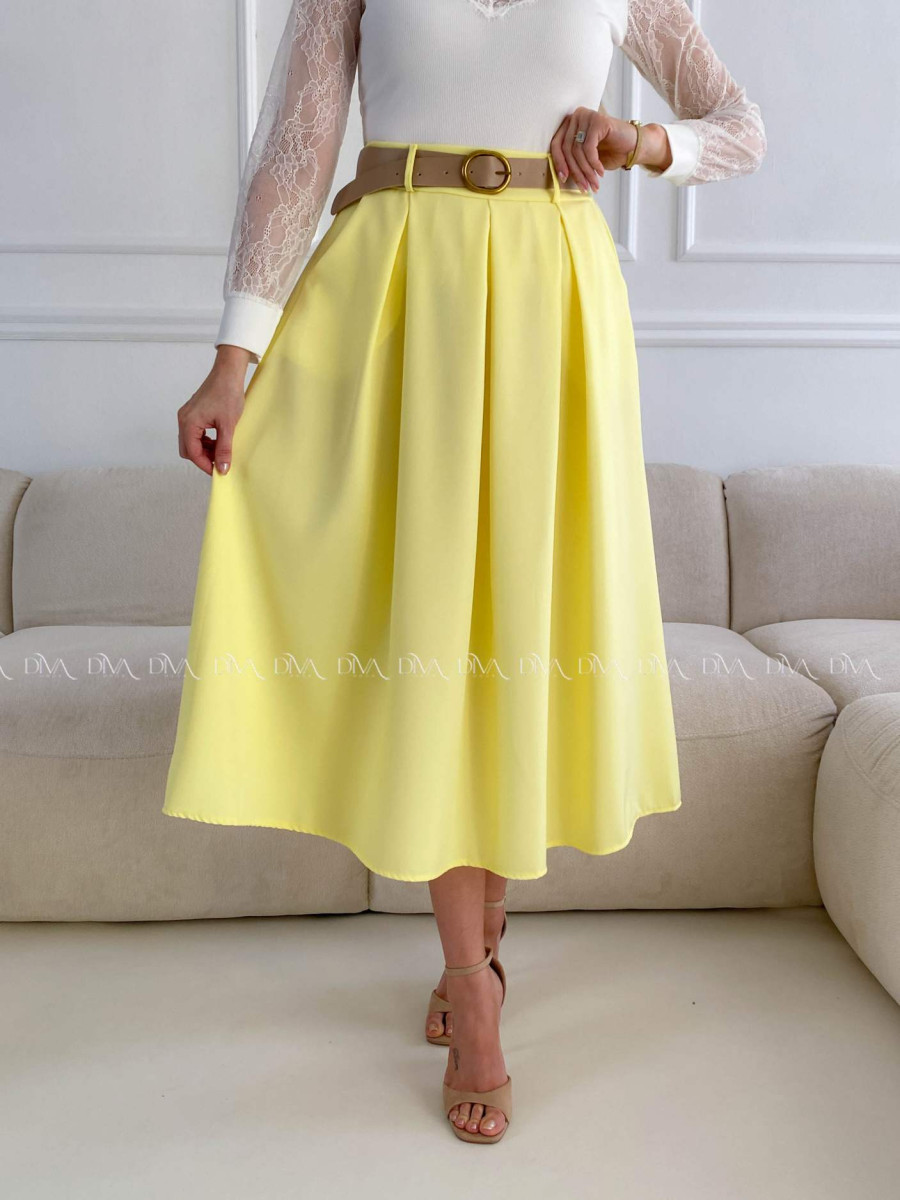 Tulipánová midi sukňa s opaskom žltá A 84