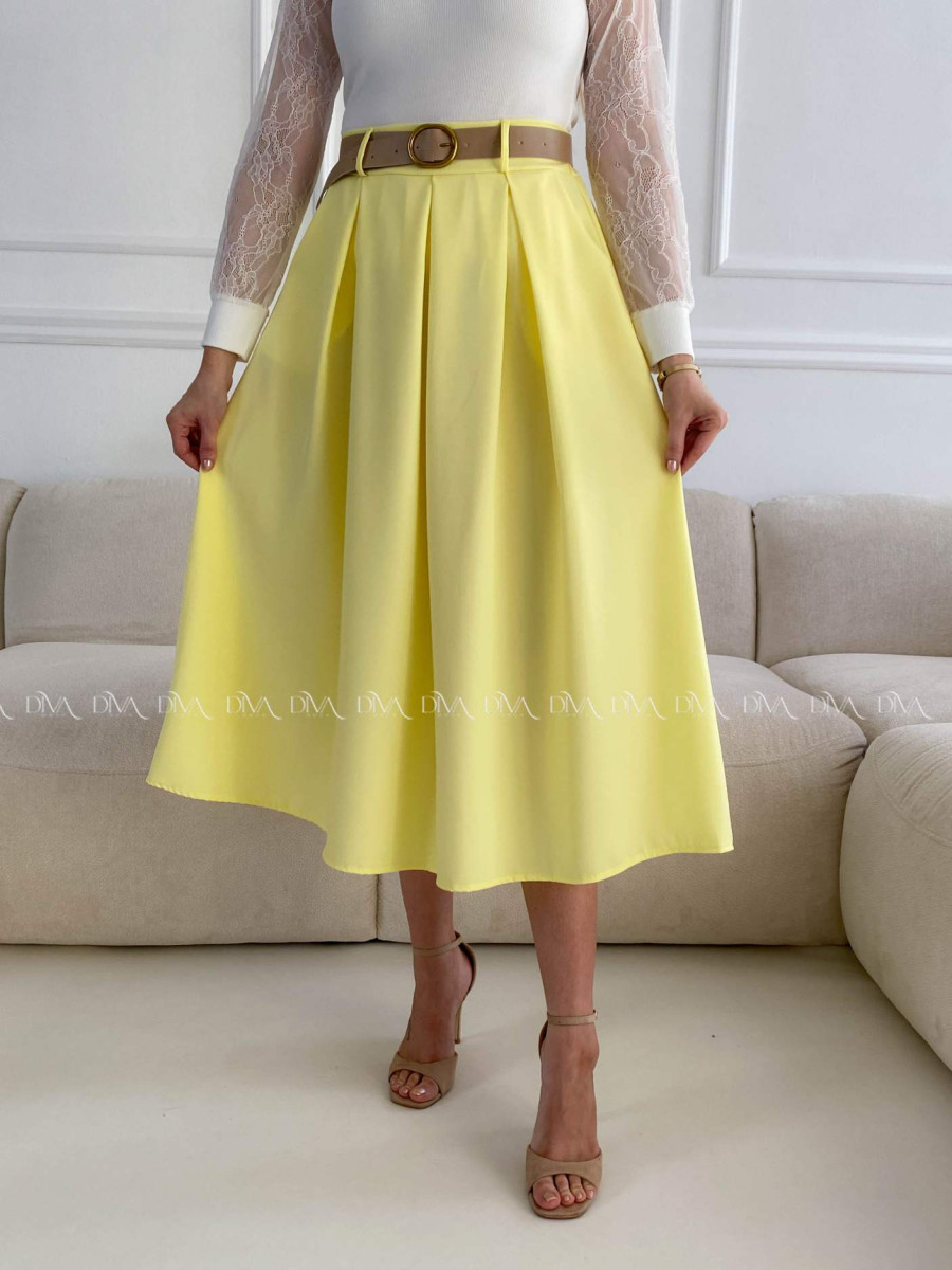Tulipánová midi sukňa s opaskom žltá A 84