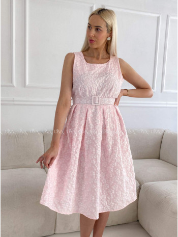 Elegantné midi šaty s 3D kvetmi ružové A 212 Elegantné midi šaty s 3D kvetmi ružové A 212