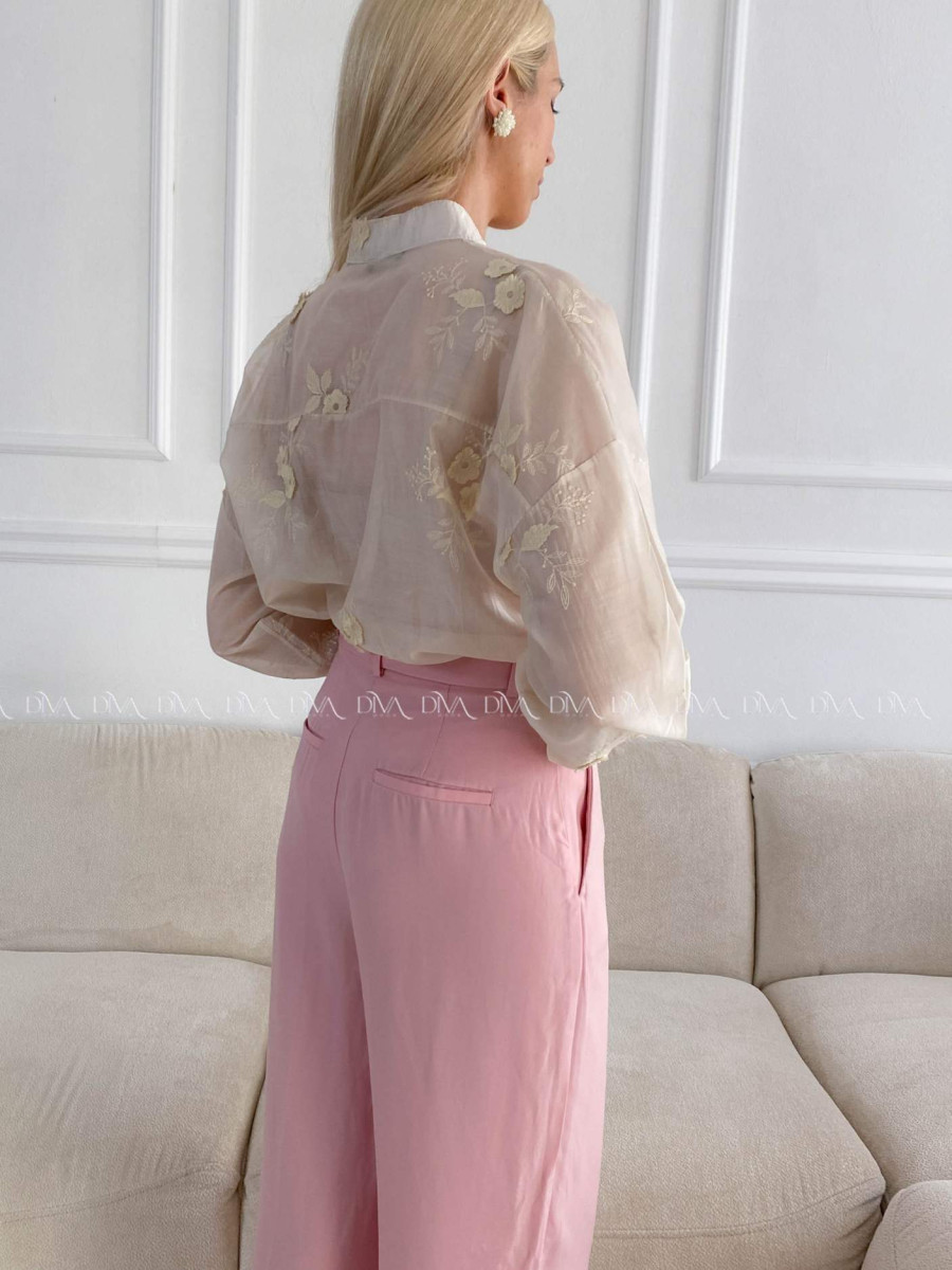 Blúzka s 3D kvetmi maslovo- béžová A 207