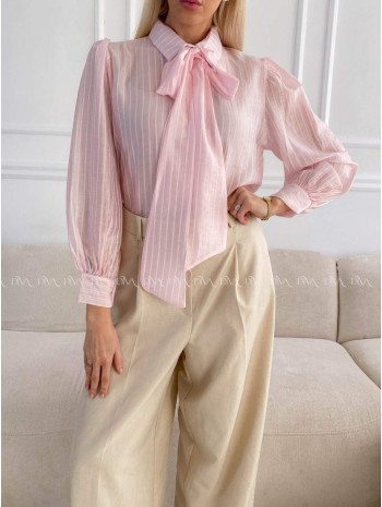 Ľahká pruhovaná blúzka ružová s mašľou A 209
