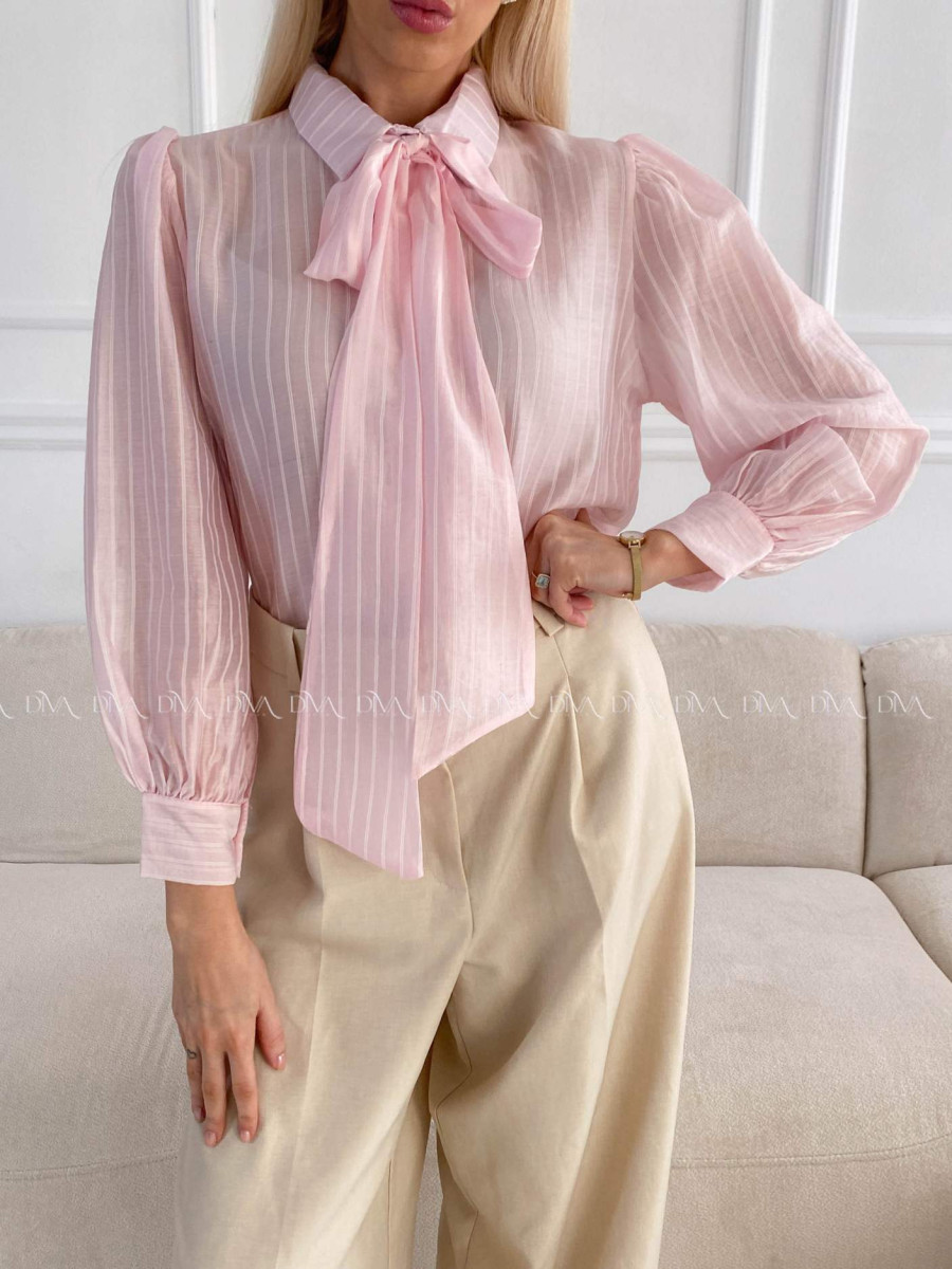 Ľahká pruhovaná blúzka ružová s mašľou A 209