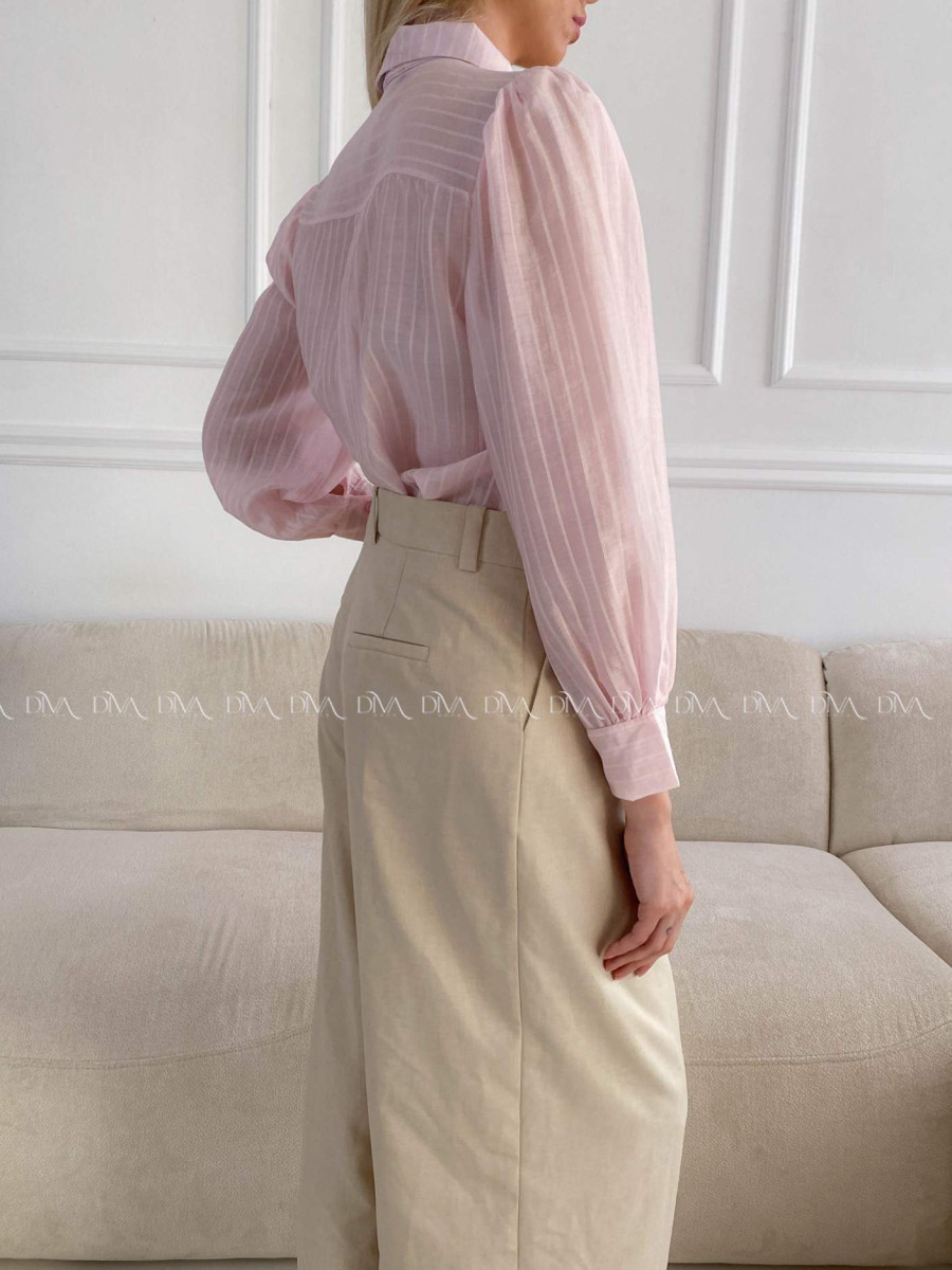 Ľahká pruhovaná blúzka ružová s mašľou A 209