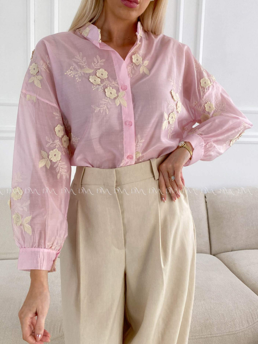 Blúzka s 3D kvetmi ružová A 207