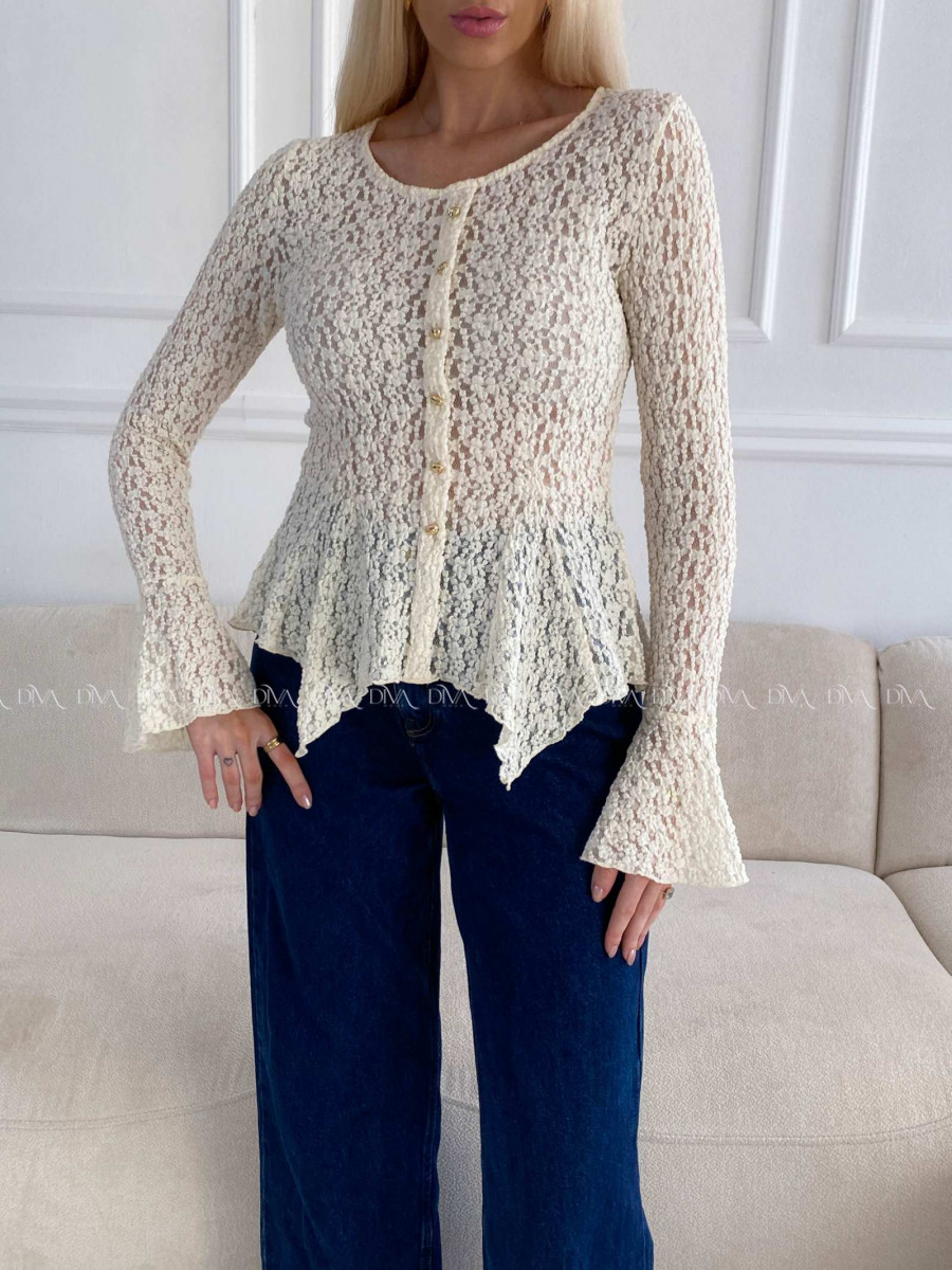 Krajkovaný asymetrický top ecru A 228