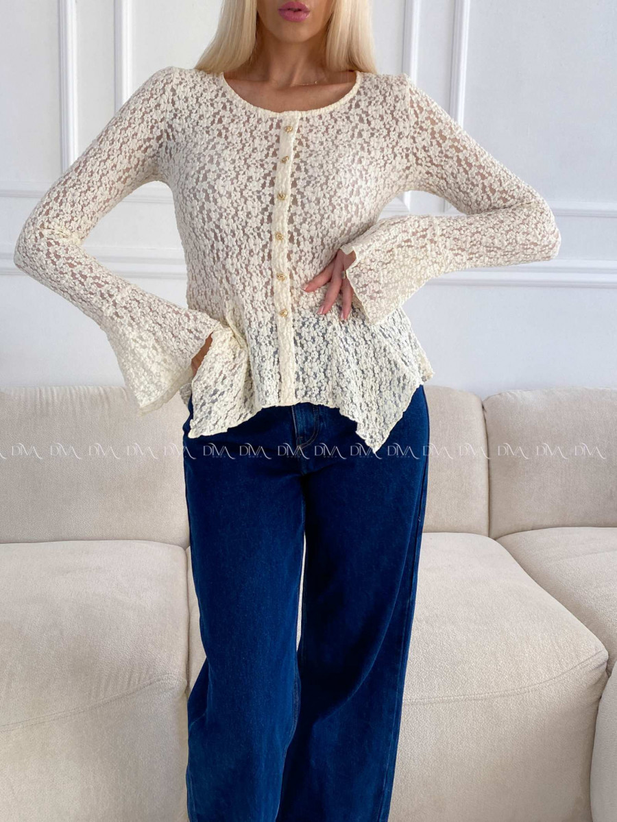 Krajkovaný asymetrický top ecru A 228