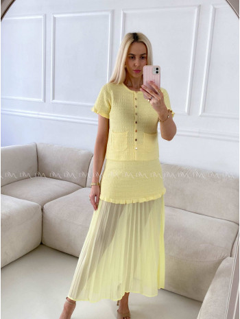 Úpletový elegantní komplet s plisem žlutý A 224