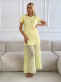 Úpletový elegantní komplet s plisem žlutý A 224