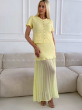 Úpletový elegantní komplet s plisem žlutý A 224